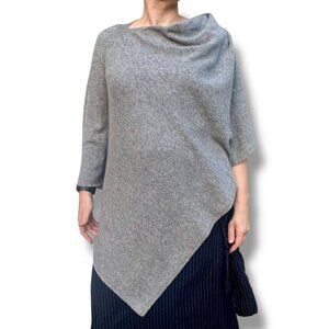 Amicale Heathered Gray Cashmere Asymmetrical Poncho Top Lagenlook Minimalist